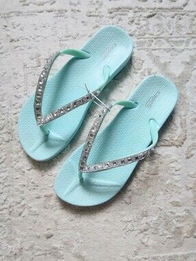 Capelli Of New York Women's Aqua Crystal Strap Flip Flops